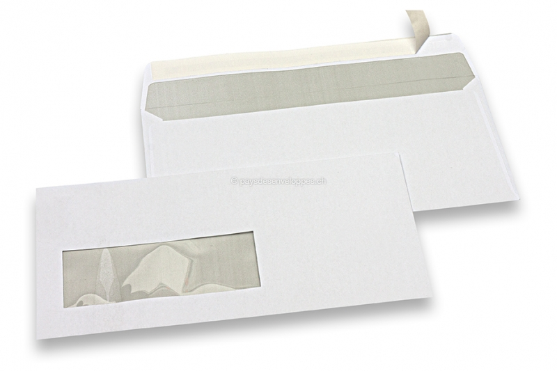 Enveloppes pour imprimante laser, 110 x 220 mm (DL), fenêtre à gauche 40 x110 mm, position de la fenêtre à 15 mm du gauche et à 66 mm du bas