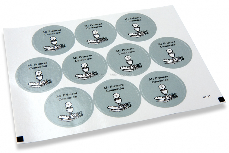Pastilles adhésives thème communion - mi primera comunión gris