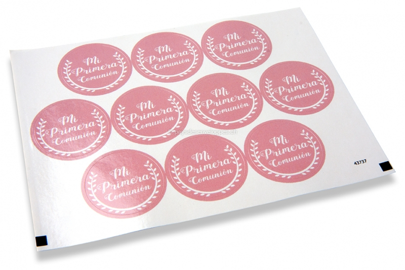 Pastilles adhésives thème communion - mi primera comunión rose avec la guirlande blanche