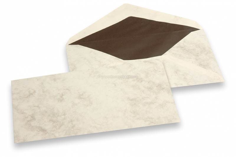 Enveloppes Marbre - 96 x 181 mm, marbré beige, doublure intérieure beige