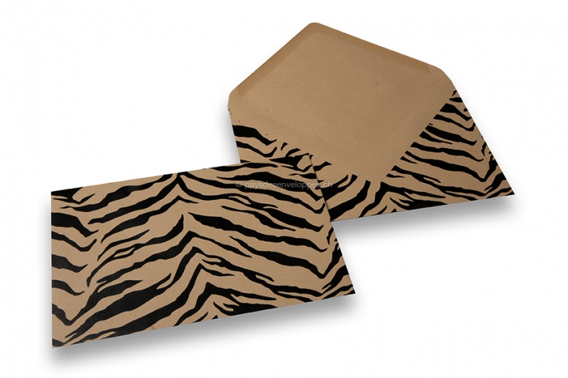 Enveloppes peau sauvage  - kraft marrone, noir, imprimé tigre