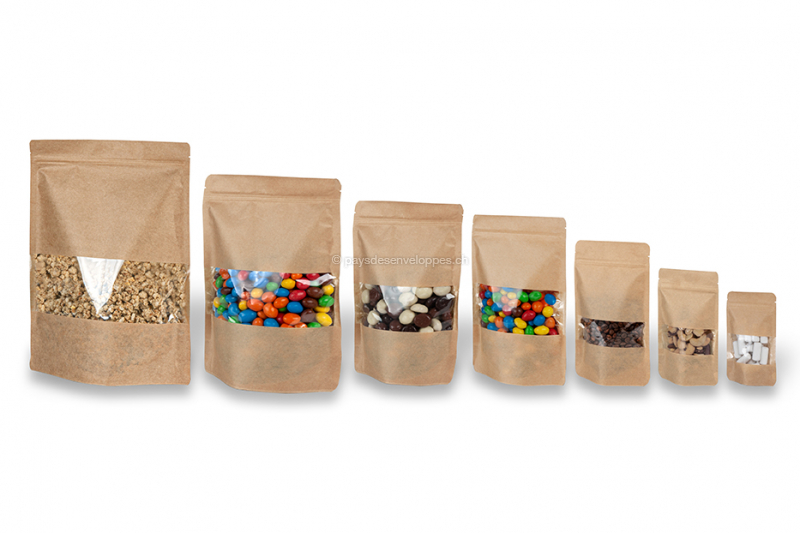 Sachets kraft à fermeture zip avec fenêtre - brun