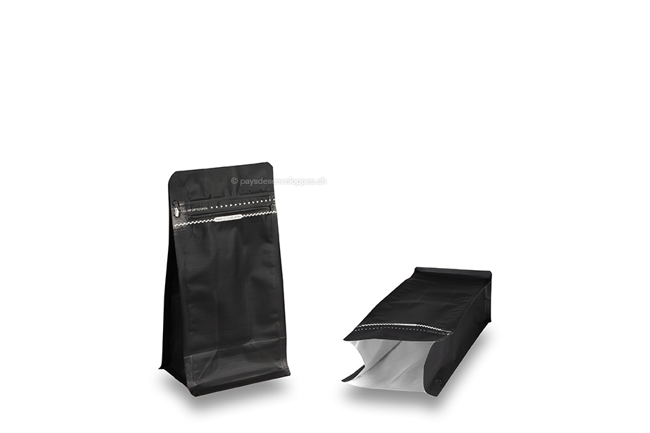 Sachets stand-up à fond plat - noir, 500 ml / 250 grammes café moulu