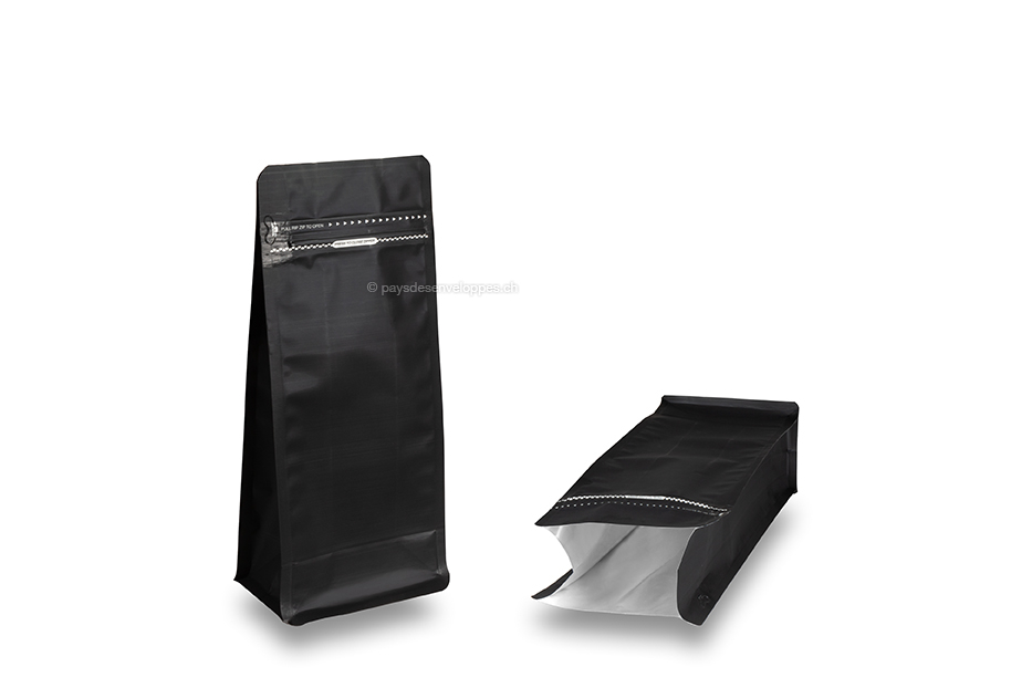 Sachets stand-up à fond plat - noir, 1000 ml / 500 grammes café moulu