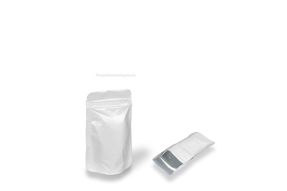 Sachets stand-up blanc - 85 x 145 x 50 mm, 100 ml