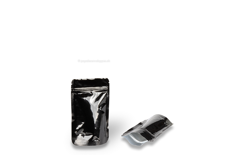 Sachets stand-up noir brillant - 85 x 145 x 50 mm, 100 ml