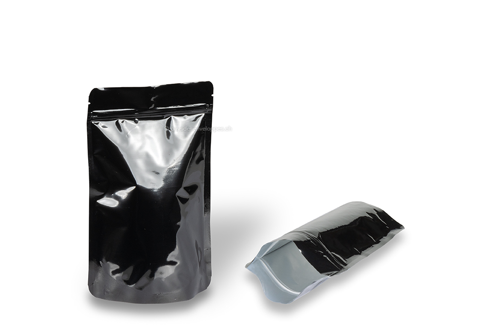 Sachets stand-up noir brillant - 130 x 225 x 70 mm, 500 ml