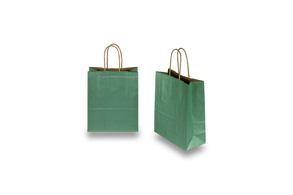 Sacs papier kraft avec anses rondes - vert foncé métallisé, 180 x 80 x 220 mm, 90 gr