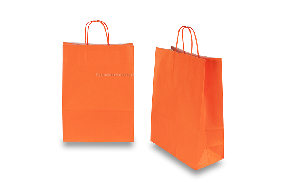 Sacs papier kraft avec anses rondes - orange, 260 x 120 x 350 mm, 90 gr