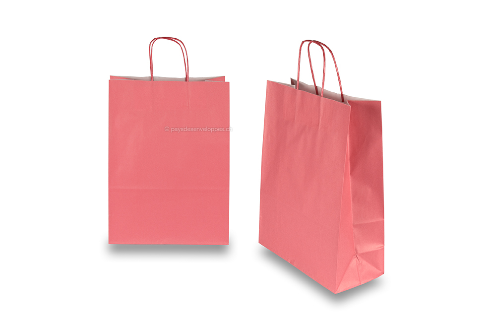 Sacs papier kraft avec anses rondes - rouge velours, 260 x 120 x 350 mm, 90 gr