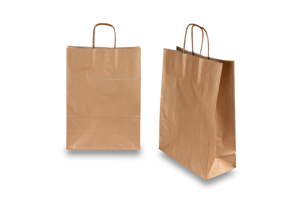 Sacs papier kraft avec anses rondes - bronze, 260 x 120 x 350 mm, 90 gr