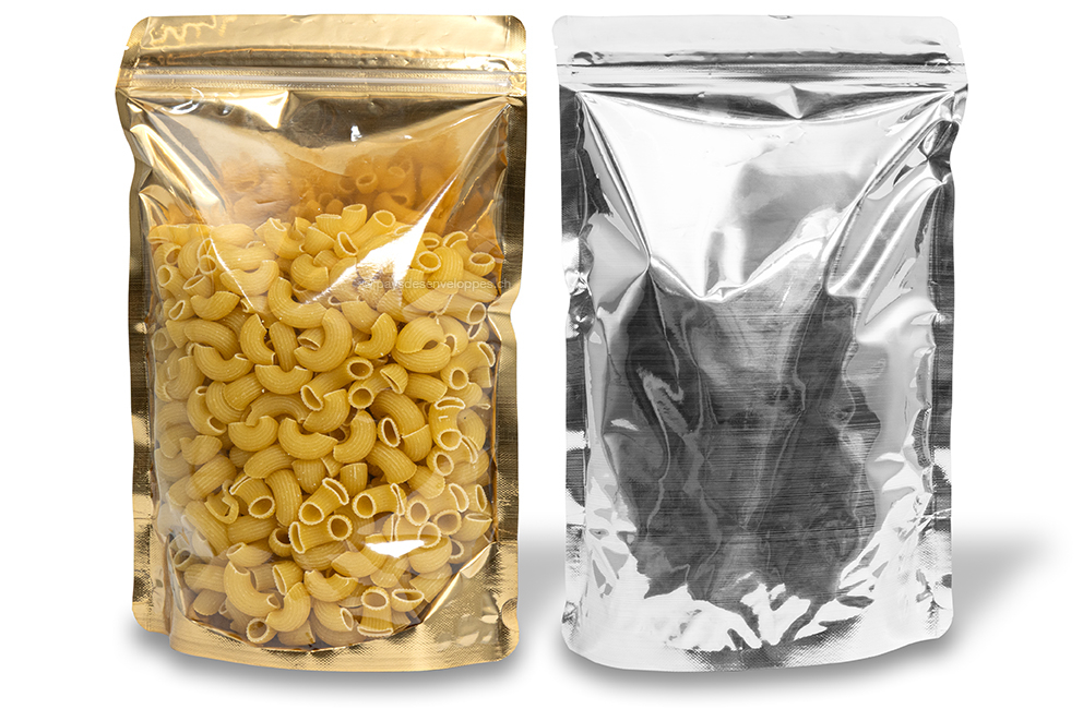 Sachets stand-up métalliques transparents - or métallisé, 200 x 300 x 100 mm - 1800 ml