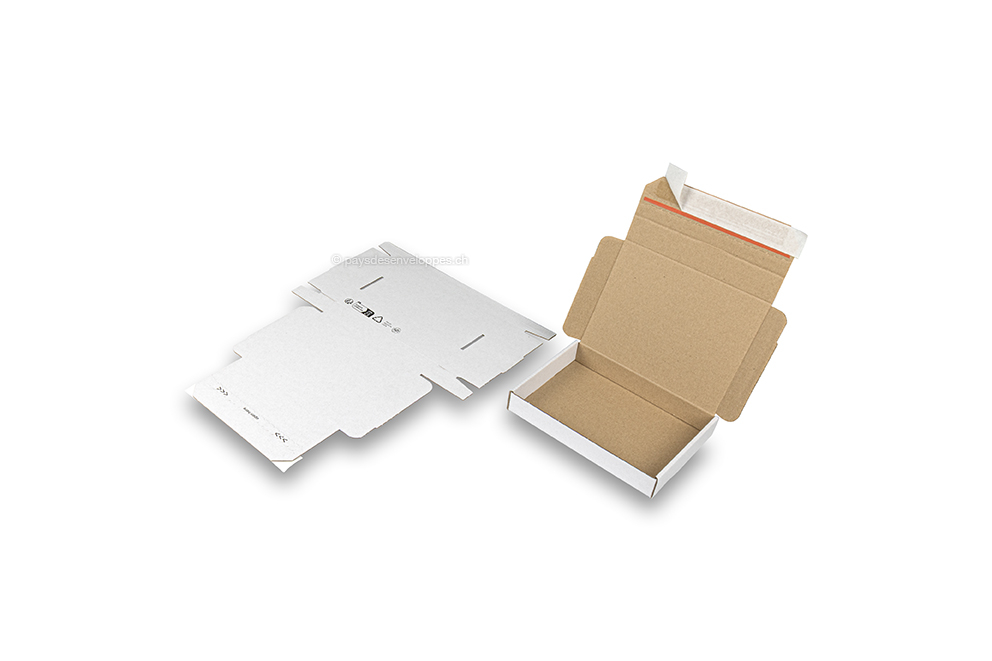 Boîte postale pliante extra-plate avec bande adhésive - 160 x 120 x 25 mm (A6), blanc
