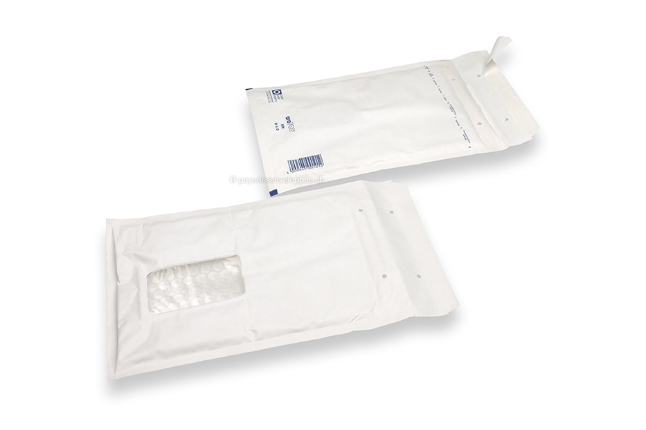 Enveloppes à bulles blanches à fenêtre - 175 x 265 mm, fenêtre à gauche 55 x 90 mm, position de la fenêtre à 30 mm à gauche et à 70 mm du haut